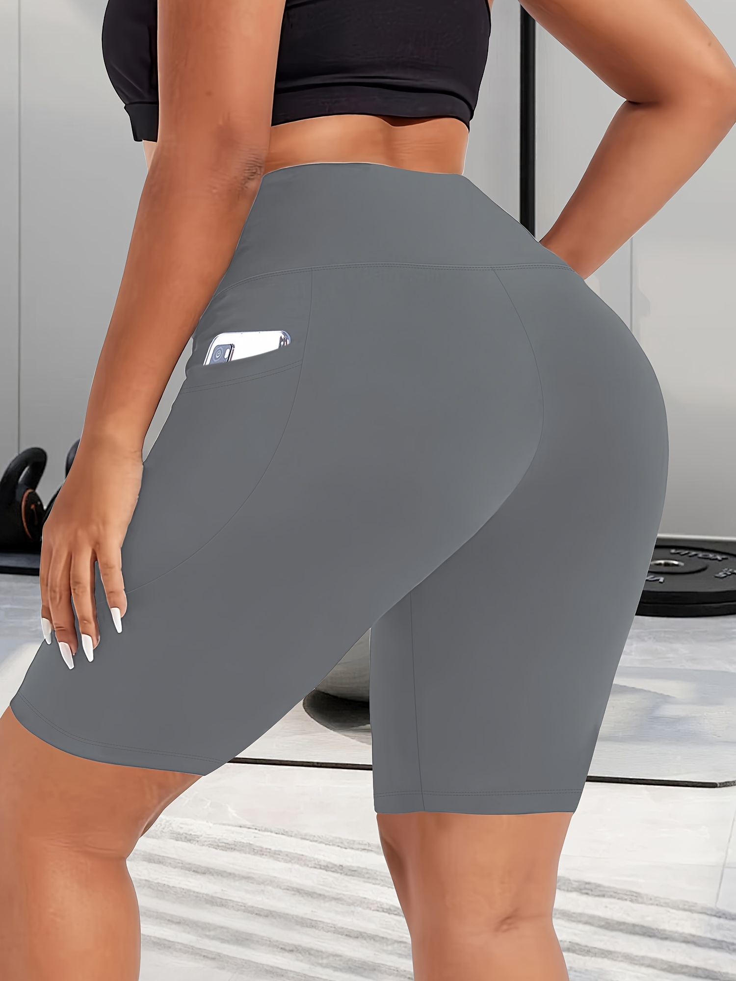 Women's High-Waist Shaping Shorts with Crescent Pockets - Black, Stretchy Tummy Control, Mid-Thigh Length, Machine Washable, Summer Casual Wear, Everyday Compression Wear | Sleek Design | Tummy Control Shorts