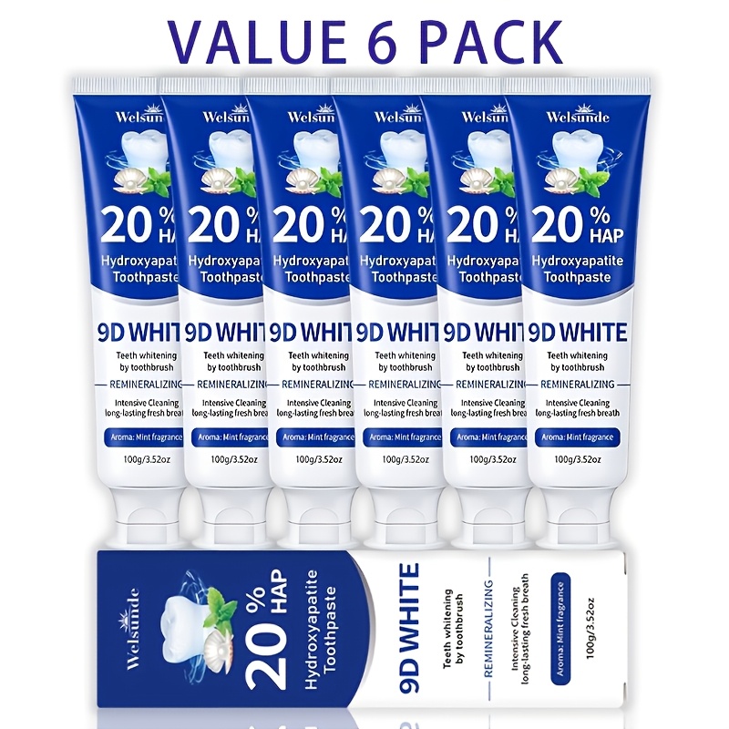 6pcs 20% Hydroxyapatite & Remineralizing Toothpaste, & Oral Deep Cleaning, Plaque , Brush Teeth To Make Look , Tooth Sensitivity, Effect, Gum Health, Suitable For