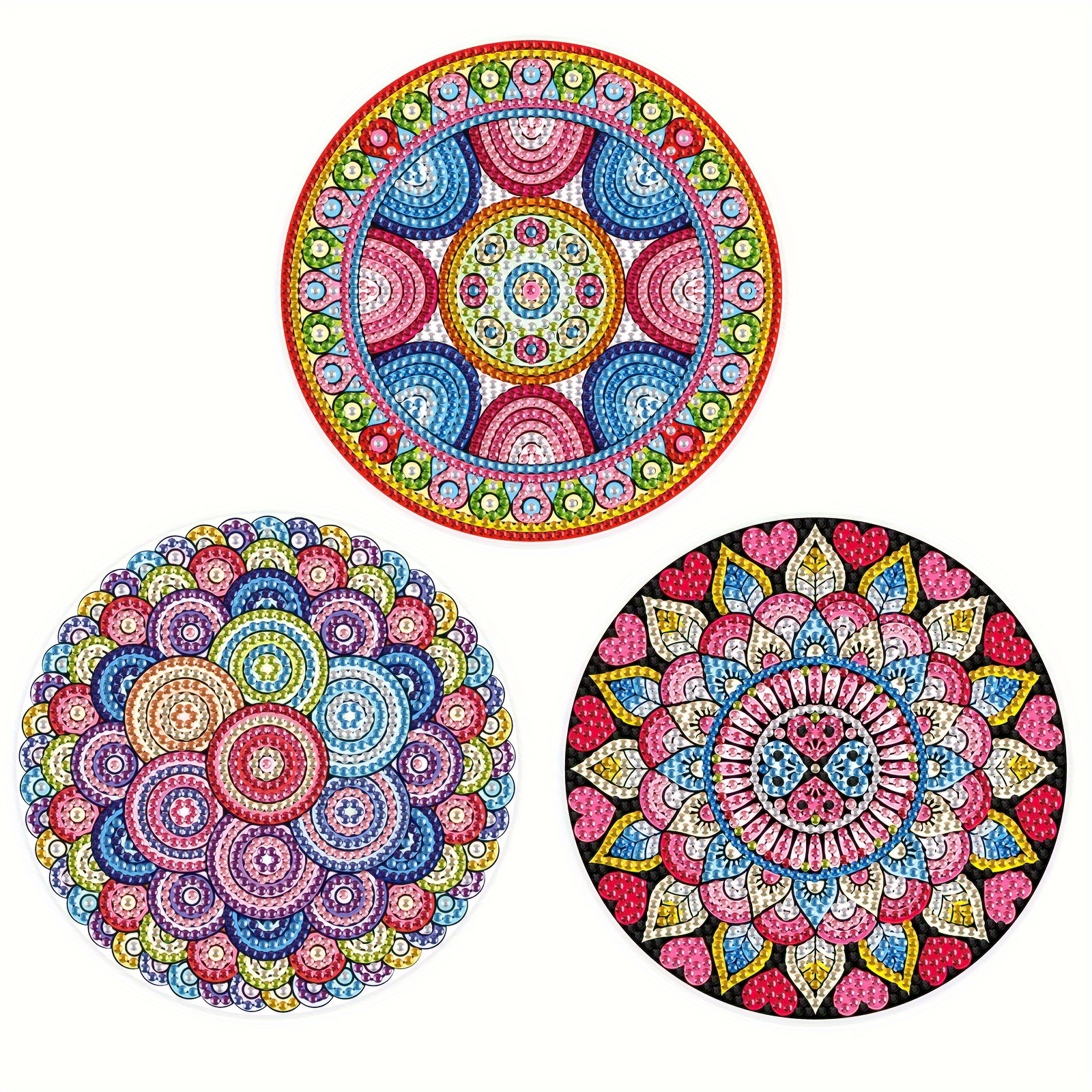 

3pcs Mandala Diy Diamond Art Painting Placemat, Diamond Art Mosaic Drink Placemat, Non-slip Placemat, Art And Craft Kit Home Kitchen Decor Handmade Gift