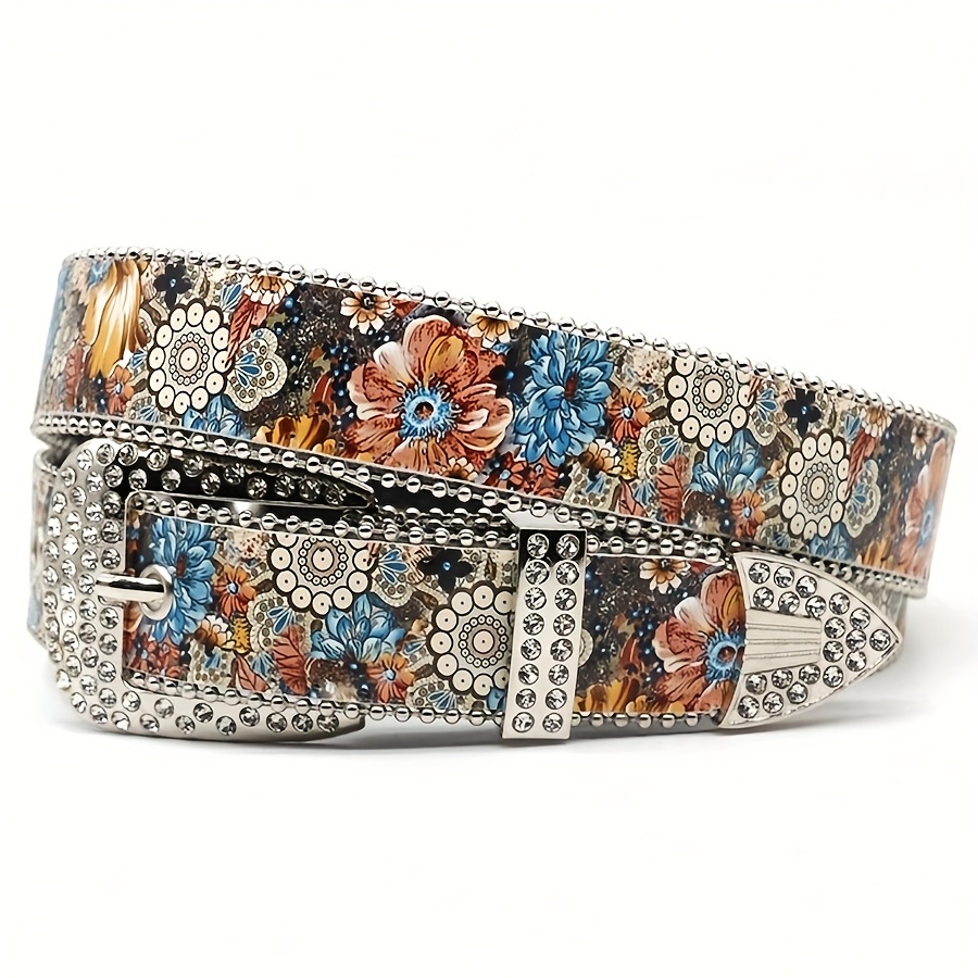 E-shop Boho-Druck Strass-Gürtel, Vintage Designer-Handarbeit-Gürtel mit Strass-Schnalle im Y2K-Stil, geeignet für den täglichen Gebrauch, Valentinstag,