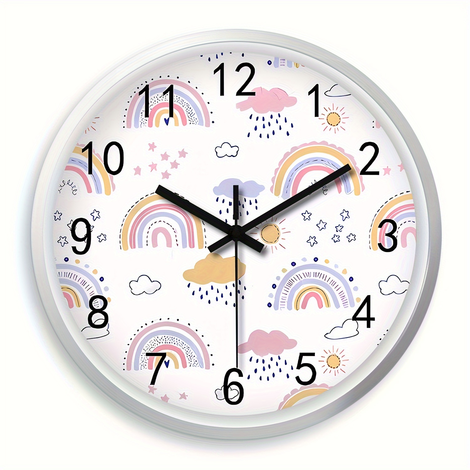 Image of An 8-inch Cartoon Rainbow Plastic Clock Wall Mute Clock, Living Room Bedroom Dining Room Kitchen Classroom Playground Outdoor Wall Decoration, Gift For (no Battery)