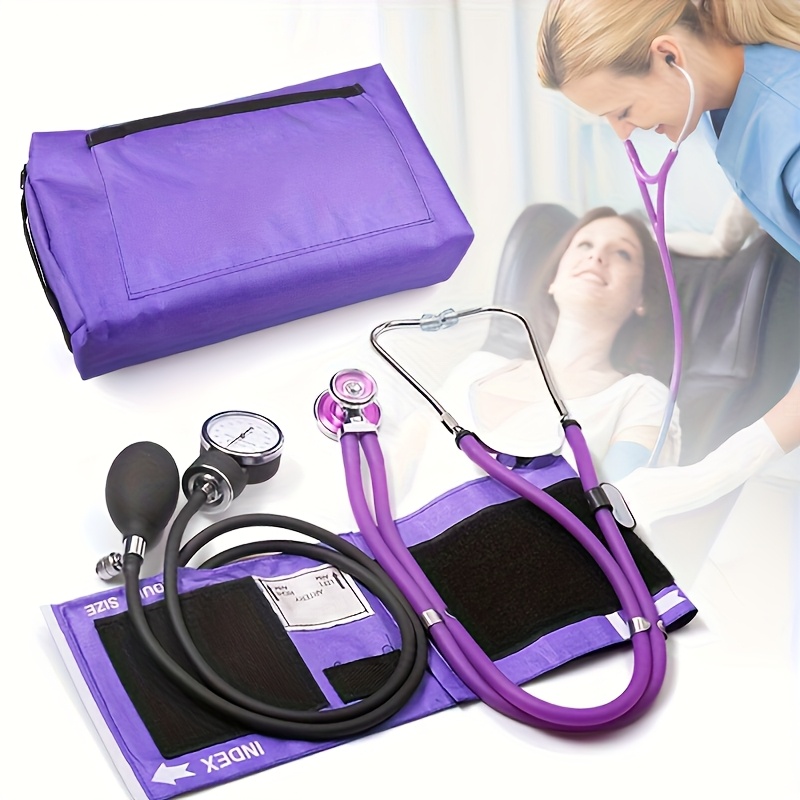 Aneroid Sphygmomanometer and Dual Head Sprague Stethoscope Kit with Universal 10"-16" Adult BP Cuff and Zipper Case, Purple