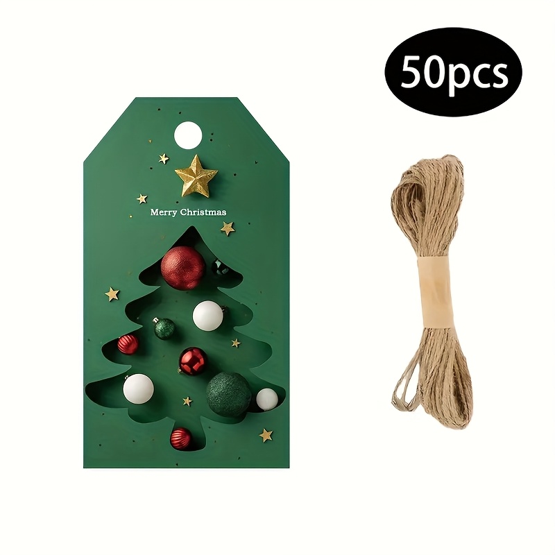 Image of 50pcs, Holiday Christmas Gift Tag Cards With - Green Background, Perfect For Festive Packaging Cards, Seasonal Greetings And Holiday Decor, Gift Wrapping Supplies Card