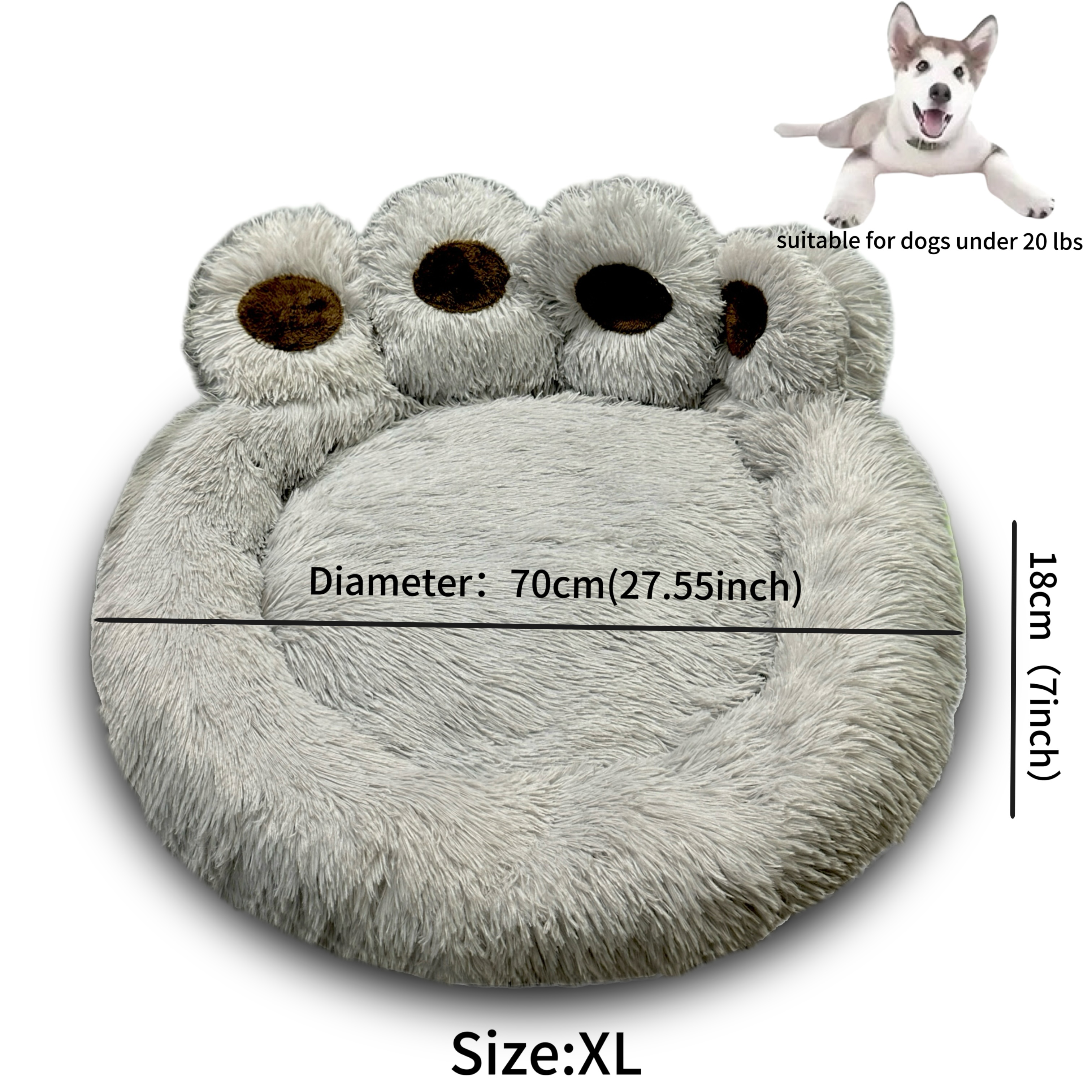 deluxe   plush pet bed ultra soft   fur round lounger for dogs cats warm and calming donut nest with anti slip bottom thick pp filling machine washable   small medium large breeds all year round Product details 12