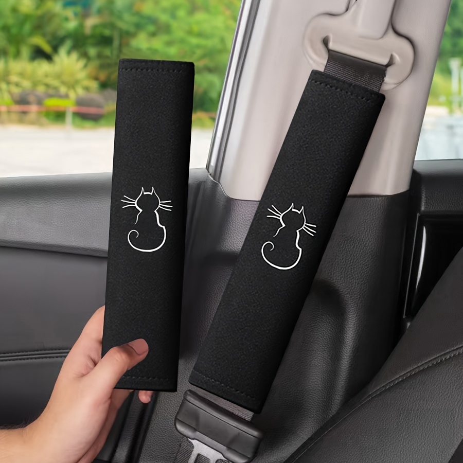 TEMU 2 protectores bordados festivos para cinturón de seguridad - cojines para hombros de coche con diseño de gato, protección antiderrame para el