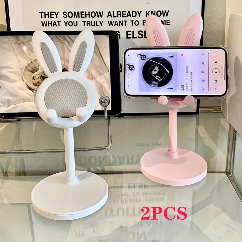 E-shop 2 Stück Rosa Weiß Plastik Hase-Form Verstellbarer Lazy Handy/Tablet-Ständer, Multifunktionaler Schreibtisch-Organizer, Minimalistisches Design,