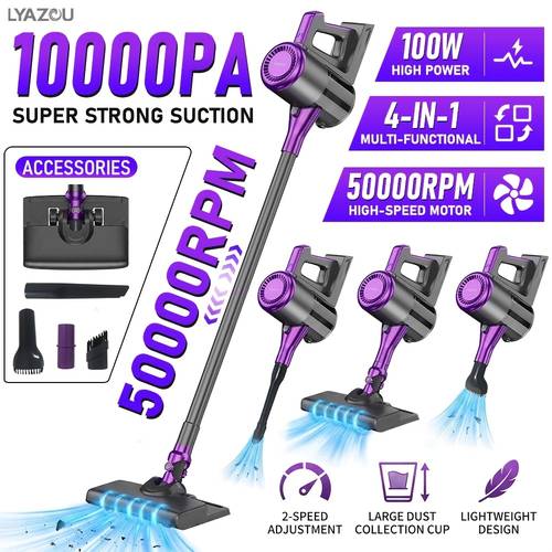 item picture multifunctional handheld vacuum cleaner 10000pa strong suction cordless vacuum cleaner and mop all in one with led brush head anti brush brushless motor carpet cleaner suitable for wooden floors carpets pet hair usb c charging