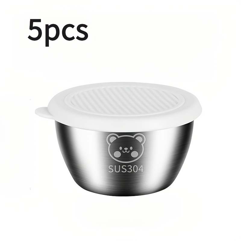 E-shop Packung mit 2/5/8/10 Stück – Saucenschalen aus 304 Edelstahl mit Deckeln, verdickte 1,5oz Mini auslaufsichere Dippschalen für Ketchup, Sojasoße,
