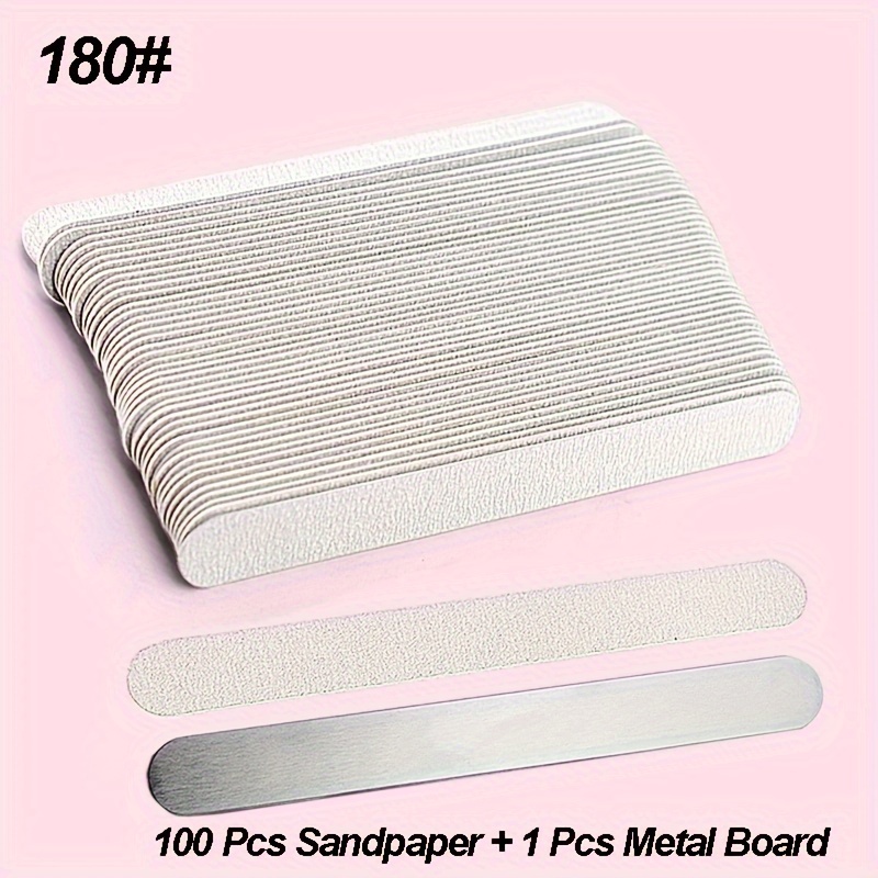 Image of 100pcs/pack Washable Single Sided Grey Sandpaper Straight Nail File Strip Detachable Type With Stainless Steel Sheet Manicure Nails Reuse Pedicure Sanding For Professional/personal