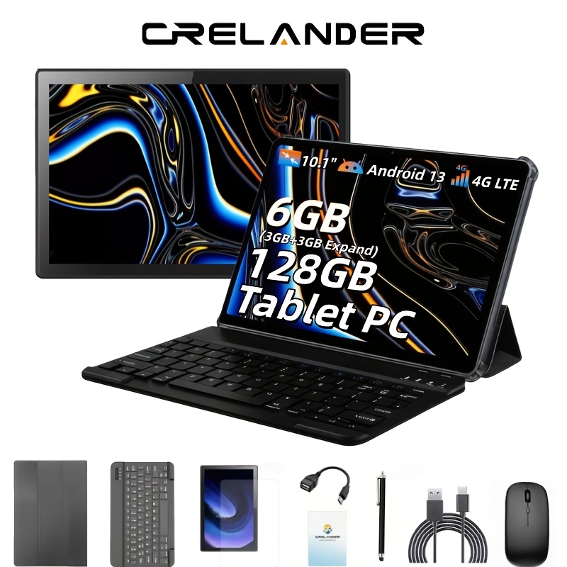 TEMU Crelander 13 Tablet 10.1-inch Ips Screen 2-in-1 Tablet, Includes Keyboard And Mouse Set, 1280*800 Hd Display, 4g Lte + 5g Wifi Gps, Supports