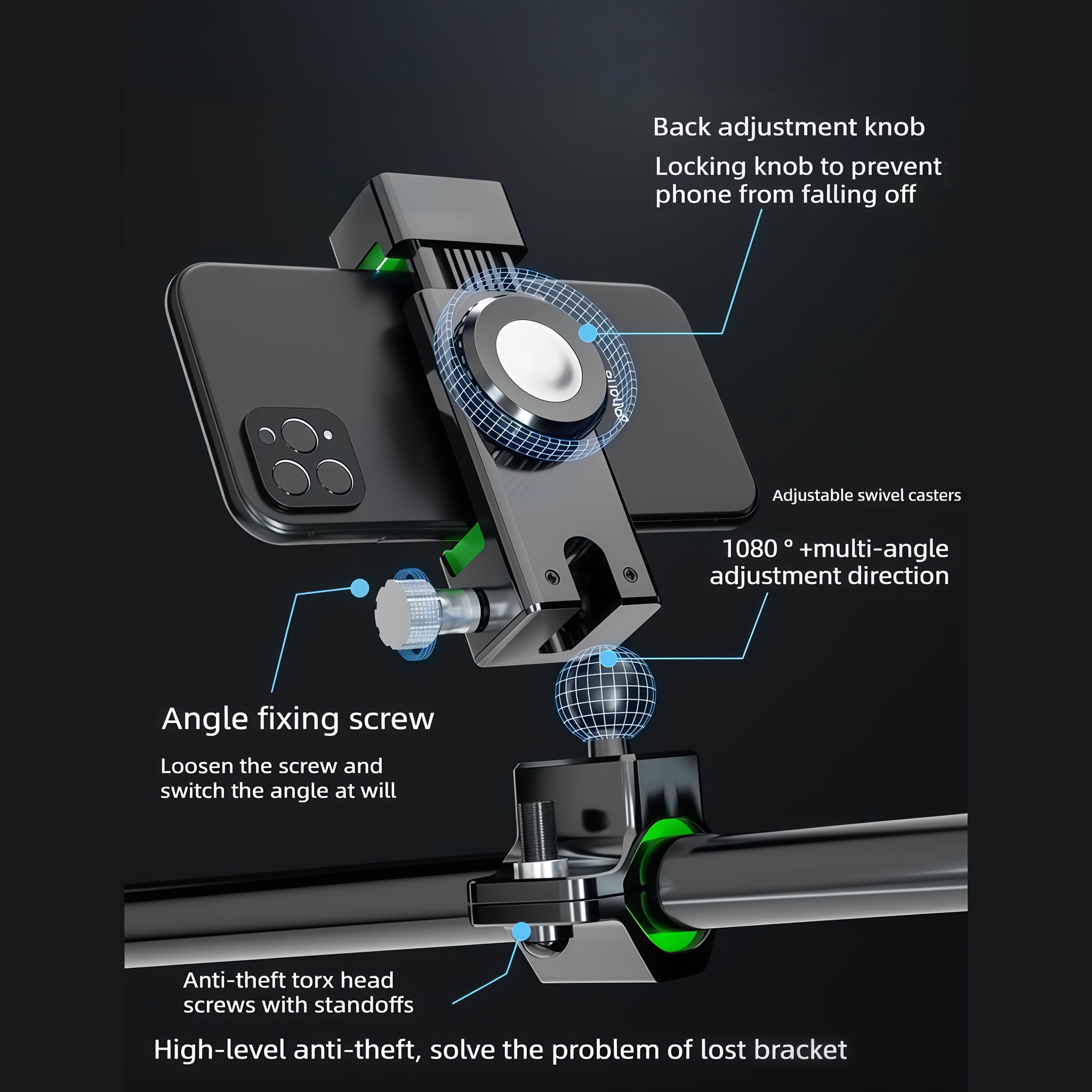 TEMU A035 Phone Holder For Fixed Video Shooting, Mountain Bike Equipment, With A Built-in Compass, Adjustable Angle And Height, Photography While