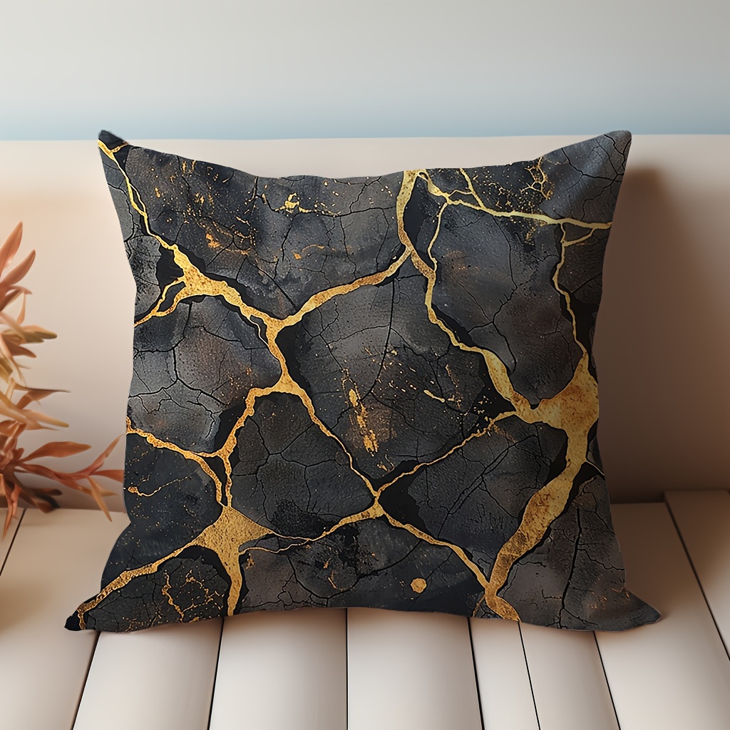 

1pc, Black Gold Marble Cracks Pattern, Double-sided Print, Contemporary Style, Peach Skin Velvet Pillow Cover (17.7''x17.7''), Sofa Cushion Case, Home Decor, Room Decor