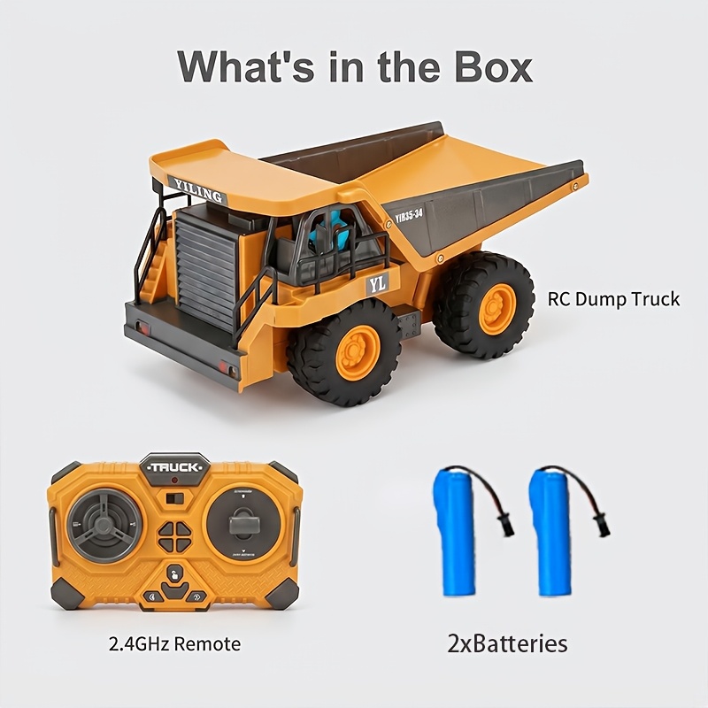 Image of Dual Batterys Dump Truck, Excavator Rc Construction Vehicle For Kids With 9 Channel Metal Bed Light, Electric Transport Garbage Truck Toy