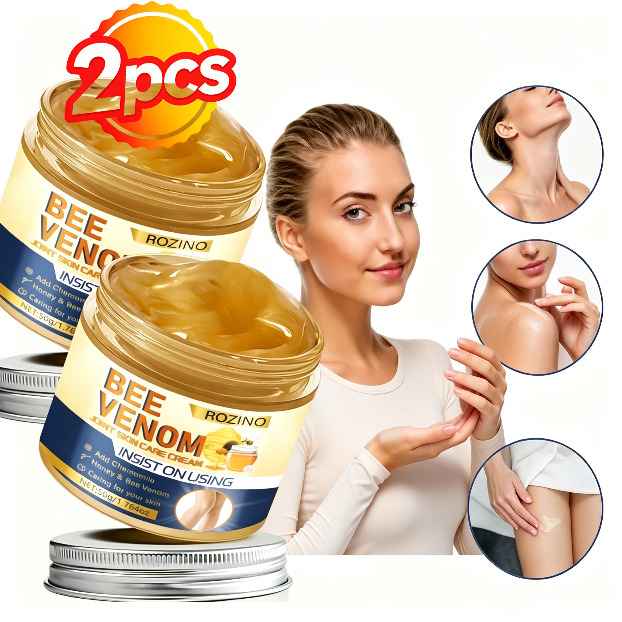 Image of X 2pcs Bee Venom Joint Skin Care Cream, Powerful Moisturizing, Smooth, Delicate, Suitable For , Legs, Ankles, Hands, Knees, Skin Care, Unisex