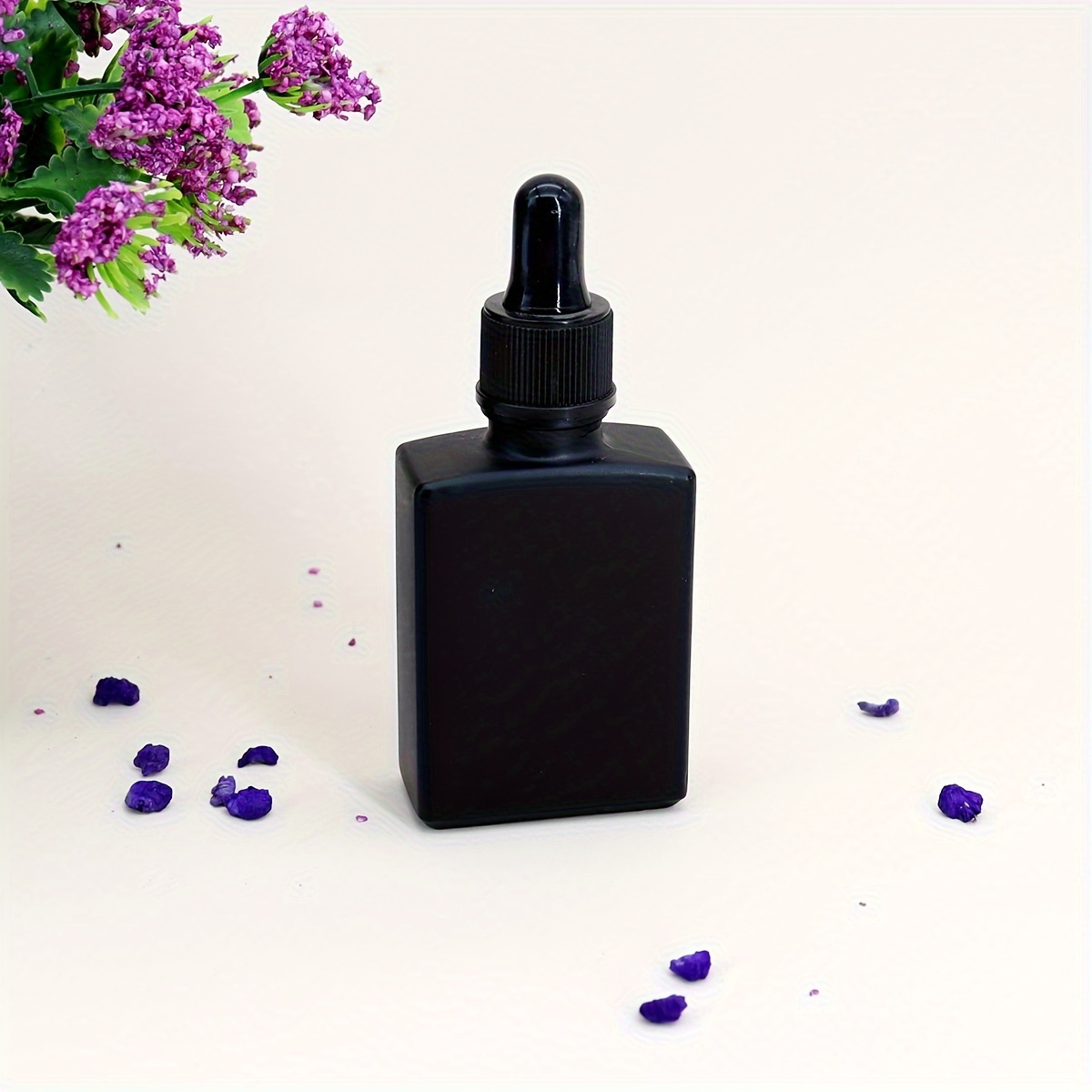 TEMU 1pc 30ml Black Square Flat Glass Essential Oil Dropper Bottle Bottle Travel Cosmetics Perfume Bottle