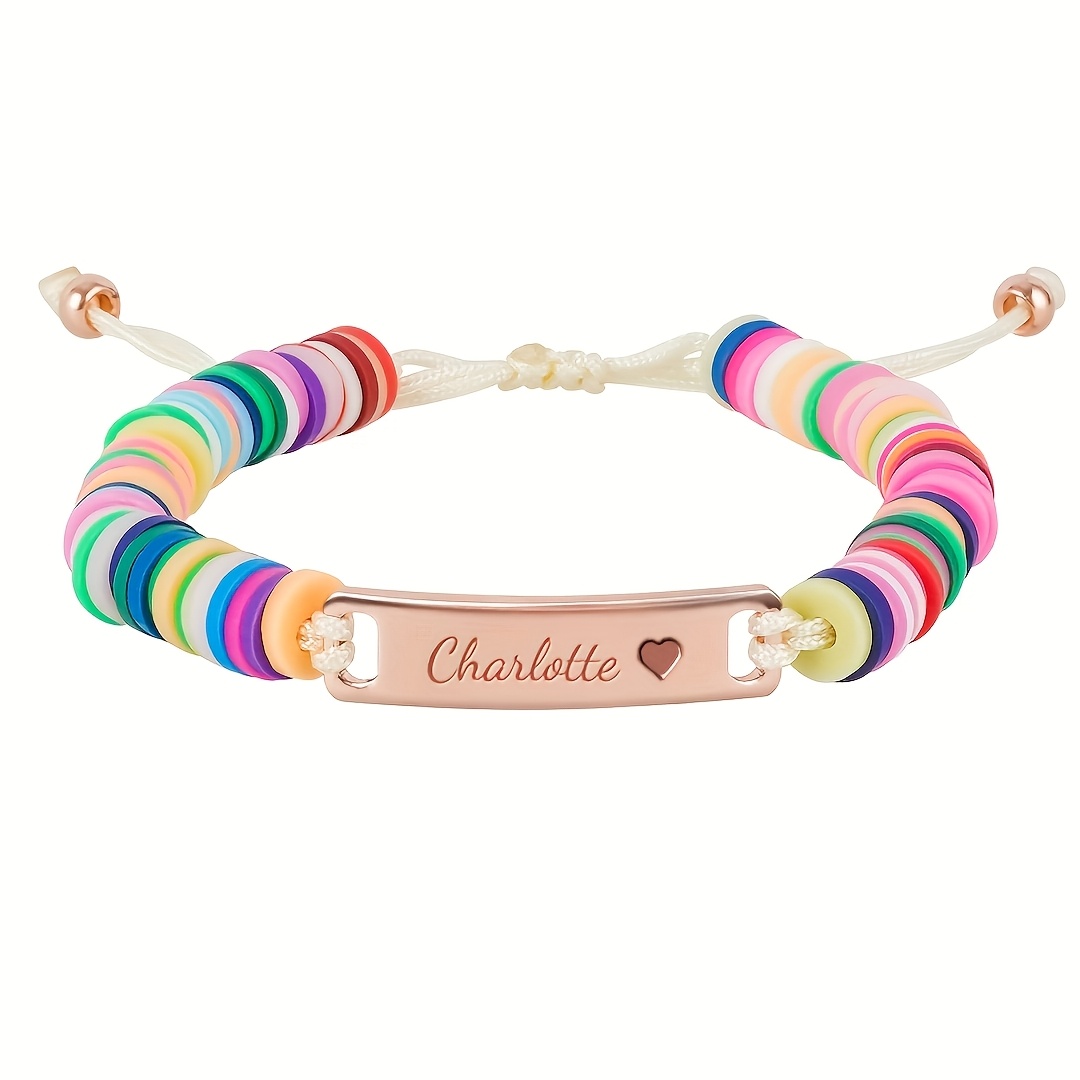 TEMU Bracelet en personnalisé gravé au laser, adapté à un port et comme cadeau, nom//date personnalisés, perles en pour anniversaires, Noël, port à