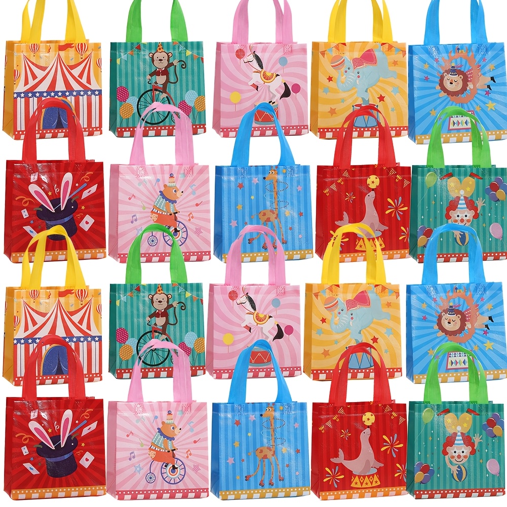TEMU Cadeau pour elle/lui, sacs cadeaux pour fêtes sur le thème du cirque, fabriqués à partir de matériau non tissé avec des poignées, parfaits pour
