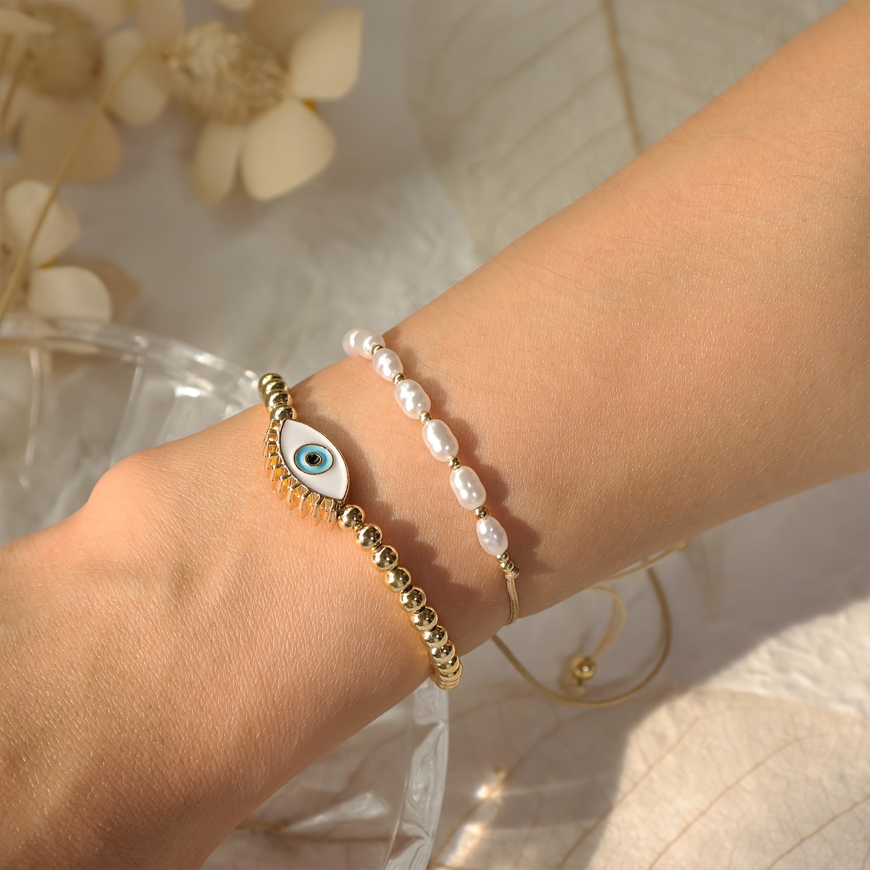 Bohemian Evil Eye Beaded Bracelet for Women, Adjustable Gift