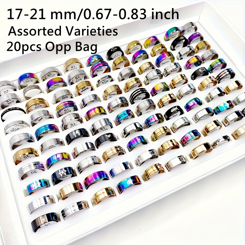 TEMU Wholesale 20pcs/pack Women's Fashion Stacked Ring Mixed Color Stainless Steel Material Men And Women's Ring Size 17mm-21mm Animal Heart A Of