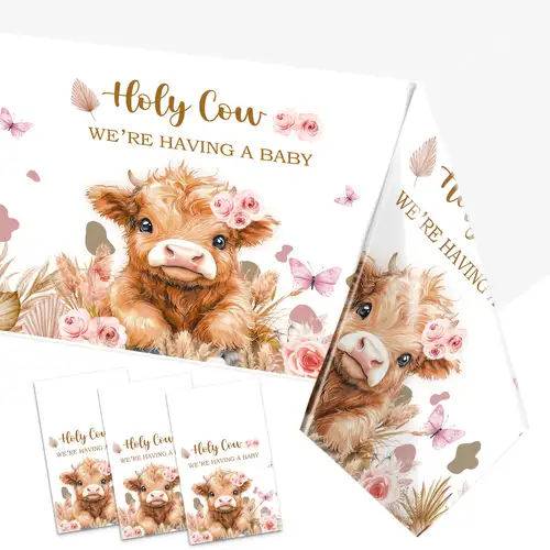 12-Piece Pink Highland Cow Honeycomb Centerpieces - Baby Shower Decor, Gender Reveal, Table Toppers