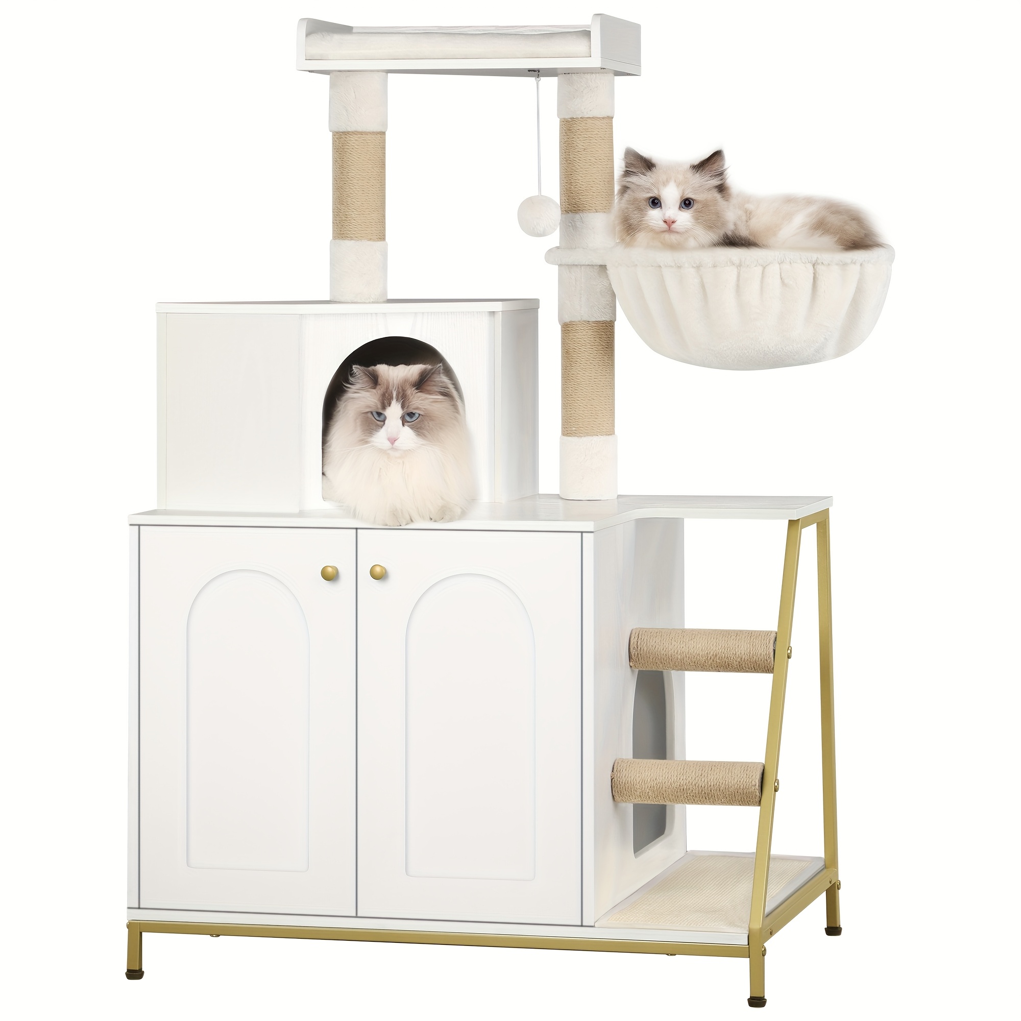TEMU Árbol para Gatos con Armario de Letrero, Armario para Gatos, 4-en-1 con Plataforma Grande, Casa para Gatos con Alfombra Rascadora de Sisal,