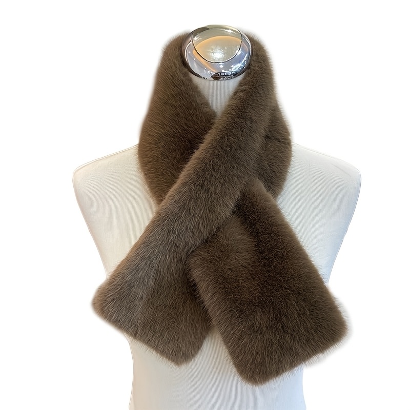 TEMU Women' Elegant Faux Scarf & Neck Warmer - Soft Fluffy Winter Collar Wrap Suitable For Outdoor, Windproof , Hand Washable Solid Color Wrap Collar