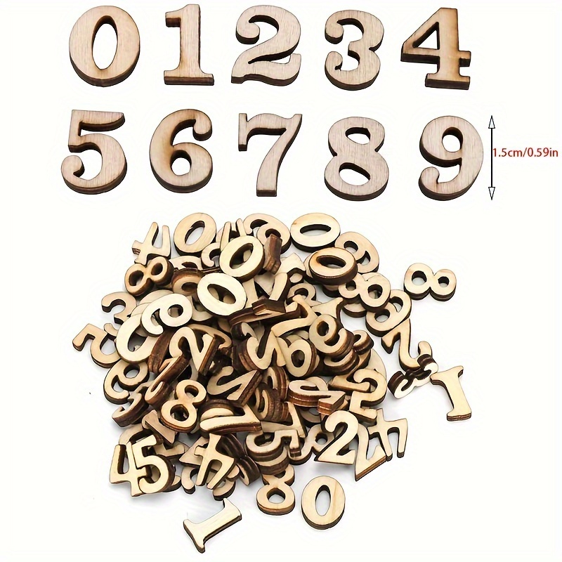 

100pcs Wooden Numbers 0-9 Wooden Craft Supplies, Diy Craft Wall Decor Room Decor, Handmade Supplies, Summer Supplies