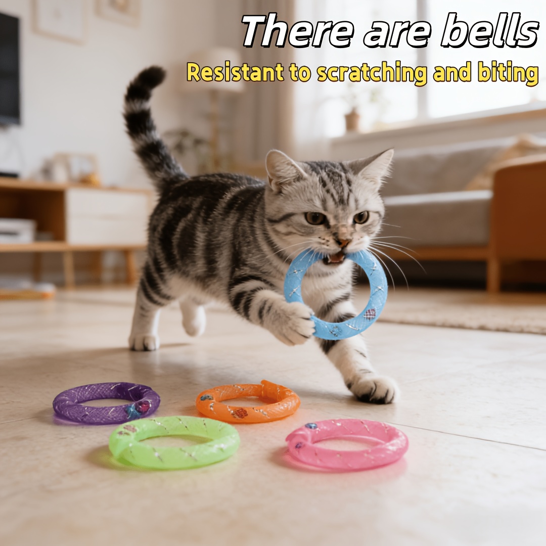 random color 2pcs cat toys soft mesh tube cat self entertainment donut bell   self entertainment boredom relief chewing toy suitable for all cats to play without battery Product details 5