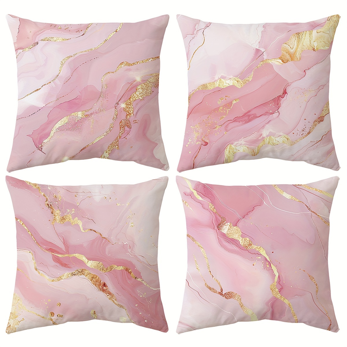 

4pcs Set Rose Golden Marble Print Throw Pillow Covers, 18x18 Inch - Soft Plush, Abstract Art Design For Modern Luxury Home Decor, Perfect For Couch, Sofa, Patio & Outdoor Spaces