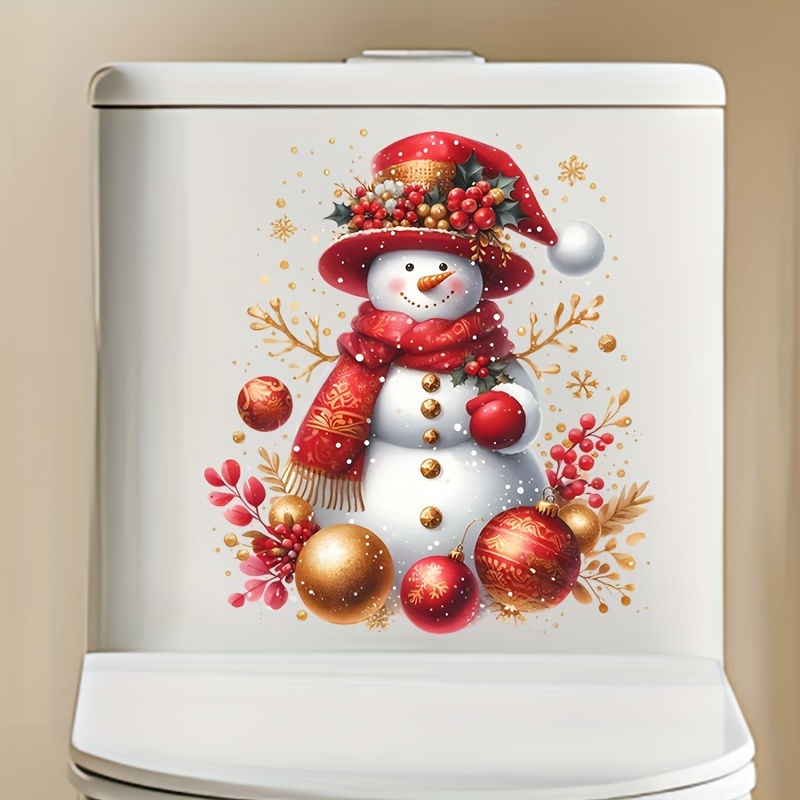 

Winter , Christmas Snowman Toilet Seat Decal - Bathroom Wall Sticker, & Remove, Decor, Christmas Bathroom Decor