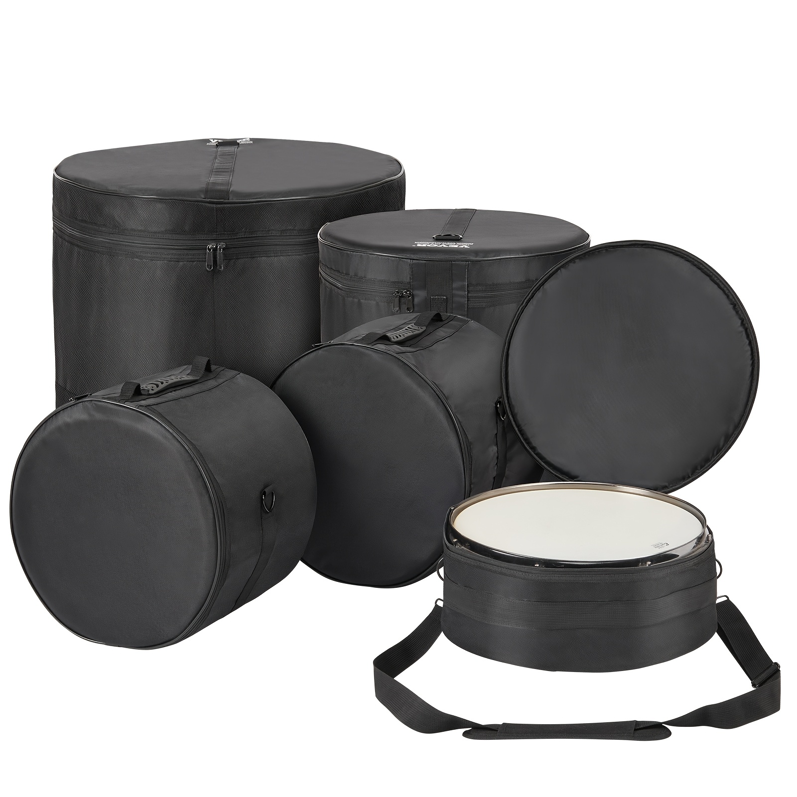 

Vevor 5pcs Drum Bag Kit, 1680d Oxford Material, Cushioned Cases With 1.5m Removable Shoulder Strap And Carry Handles, Collapsible, Fits 22'' Bass, 12''/13''/16''