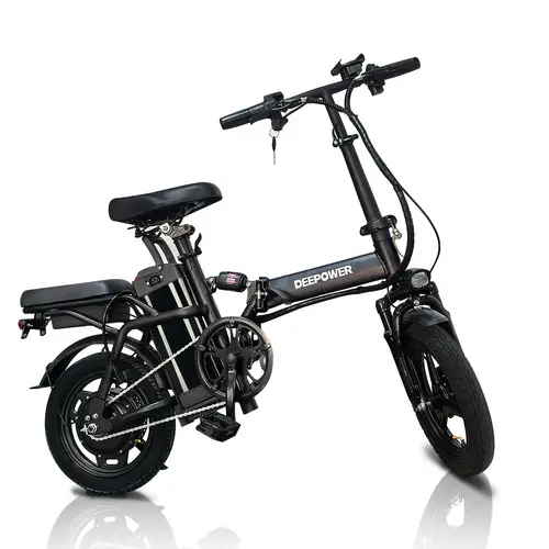 adult folding electric bike motor 20 mph 14 alloy 480wh removable battery 30 40 pas miles front basket fenders brake lights turn black mini city commuter e bike for men women rides compact electric bike sporty design electric bike for adults