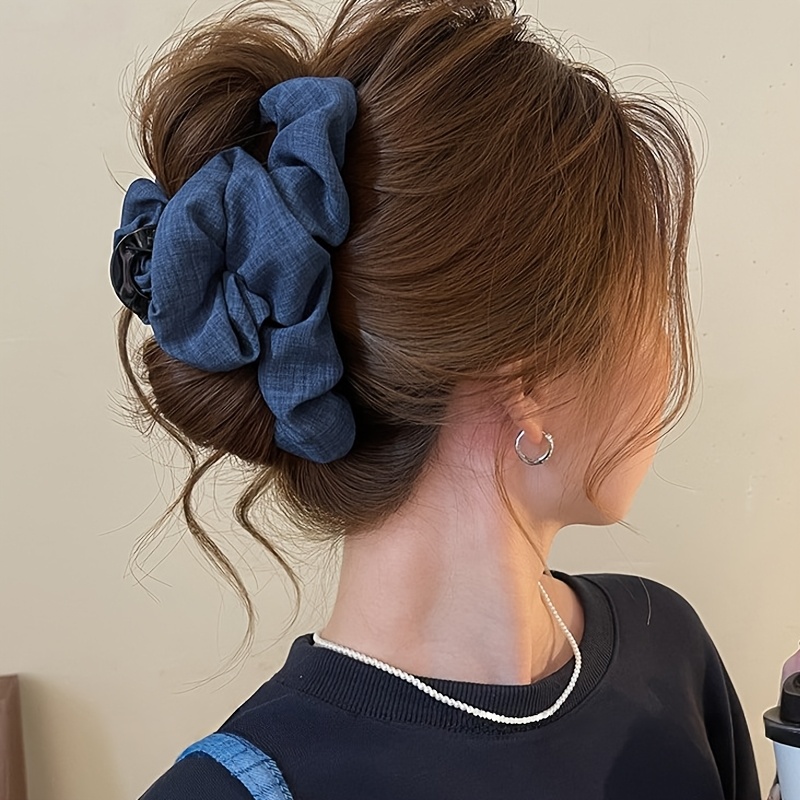 TEMU 1 pièce Pince à cheveux plissée , pince requin douce et à prise arrière complète pour accessoires de cheveux pour femme