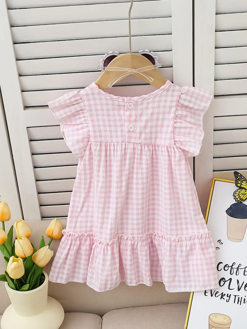 pink checkered casual dress Lucille 3/4 Sleeve Dress