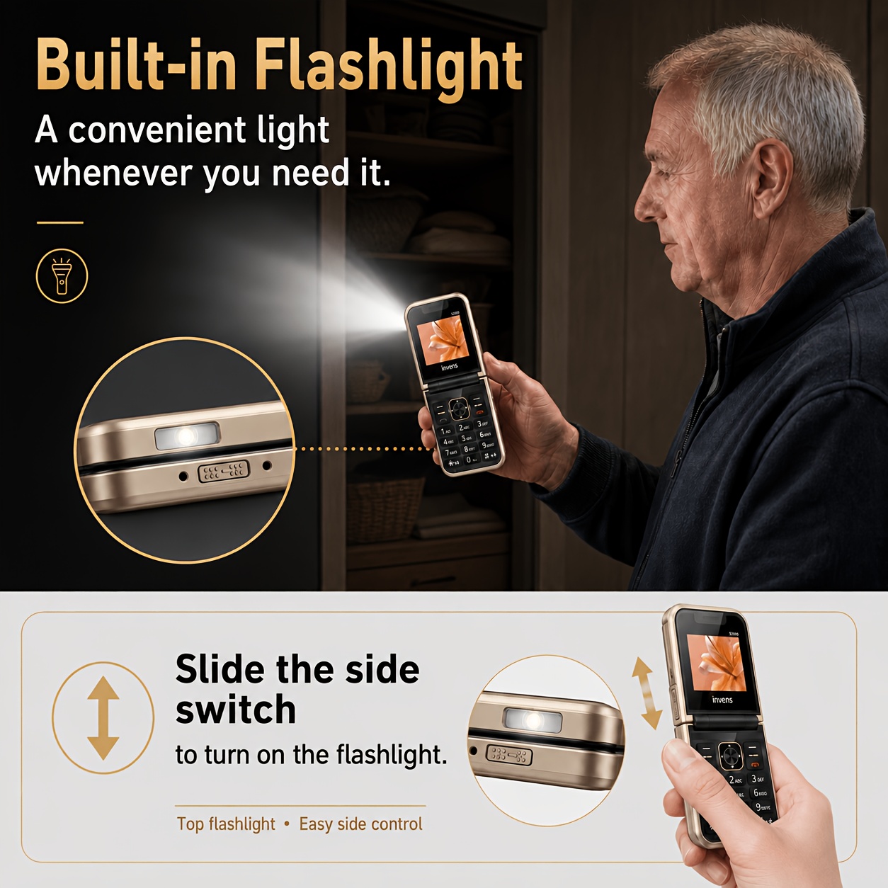 INVENS S2000 Unlocked Flip Phone for Seniors, 4 SIM Slots