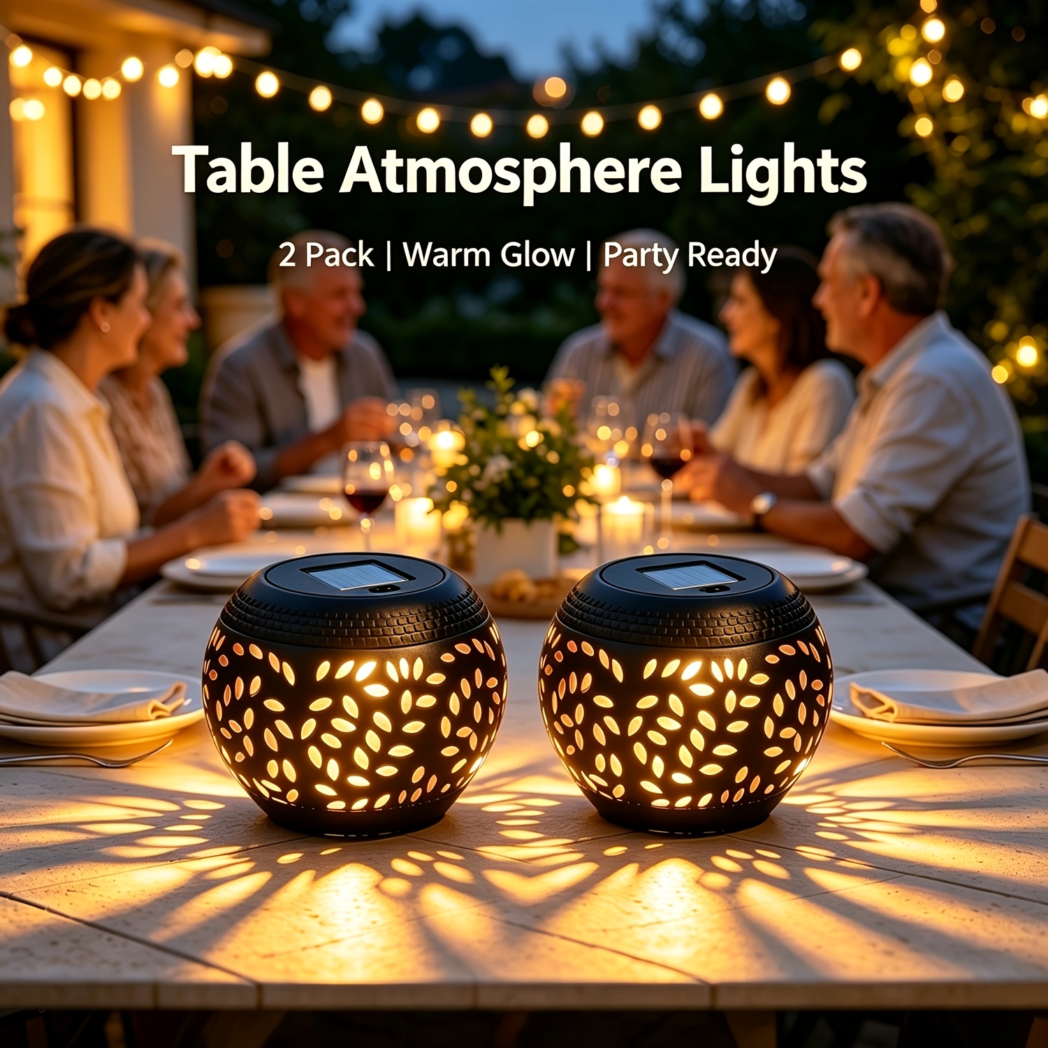 Image of 2-pack Solar Table Lamp Atmosphere Light, Hollow Metal Leaf Lantern With Ip44 For Camping Tent, Patio, Living Room, Room Decor, Ideal Gift For Lover