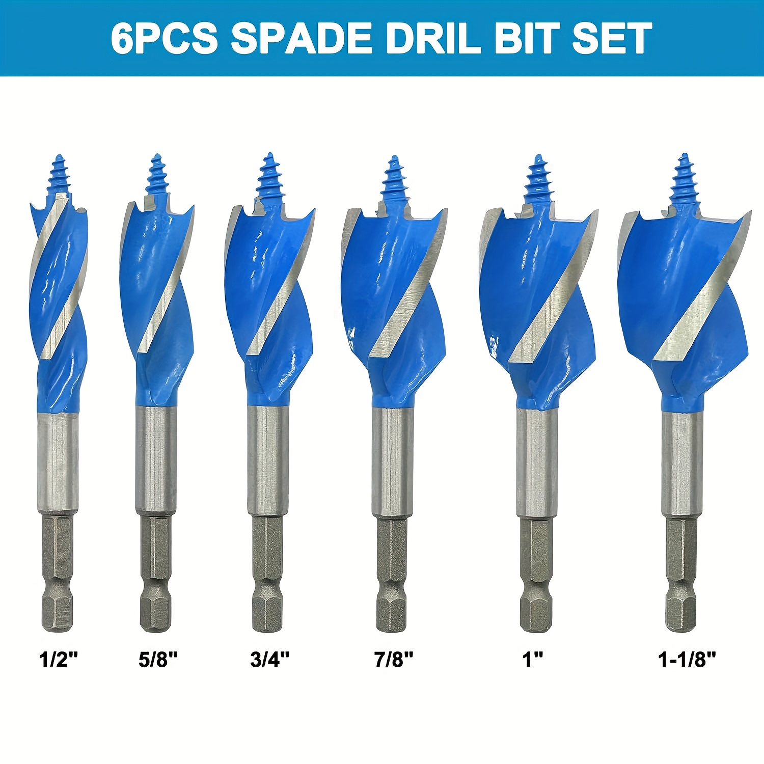 TEMU 6pcs Diy Quick Drill Bit Set - Metal, Hexagonal Handle, 4 Slots And , Perfect For Door Locks, Drawers And Hole Drilling, Woodworking Drill Bit |