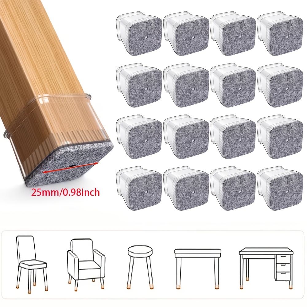 TEMU 16 Protections de sol pour pieds de chaise carrés, avec une couleur transparente et un design invisible, durables et . Housses antidérapantes