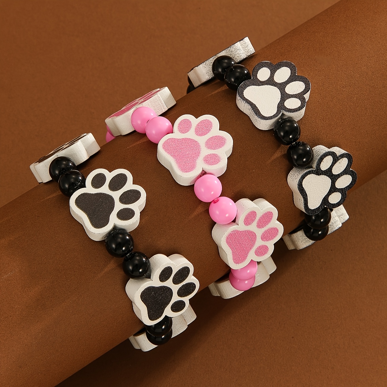 Y2K Style Paw Print Bead Bracelet for Women