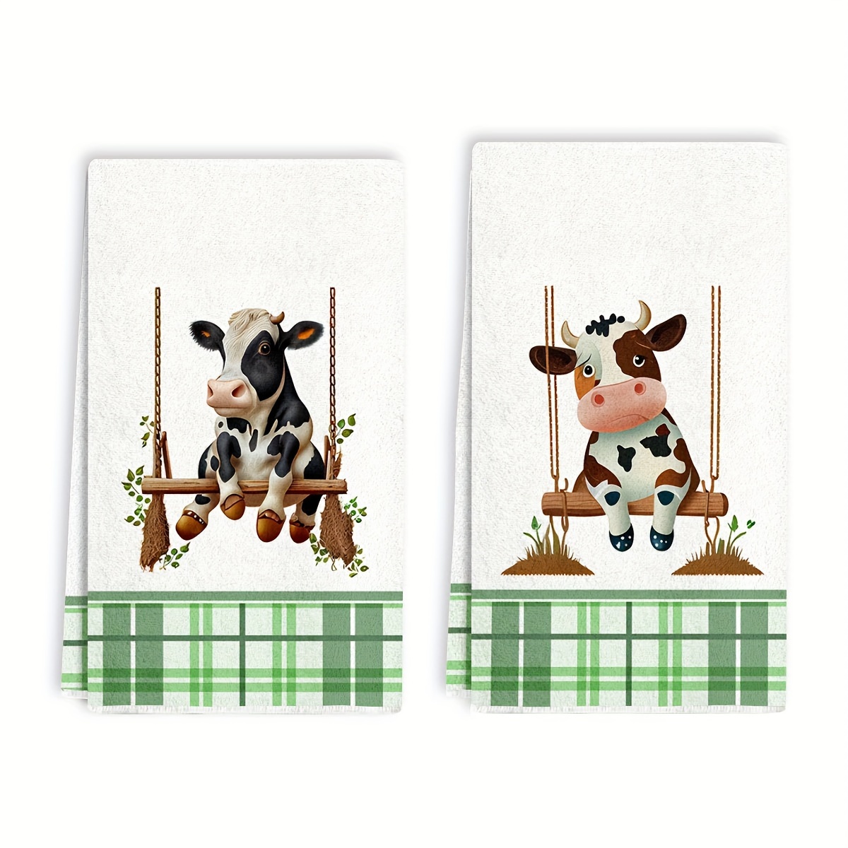 

2pcs, Hand Towels, Cow Green Plaid Pattern Dish Towels, Superfine Fiber Absorbent Kitchen Tea Towels, Decorative Dish Drying & Cleaning Cloth For Kitchen & Bathroom