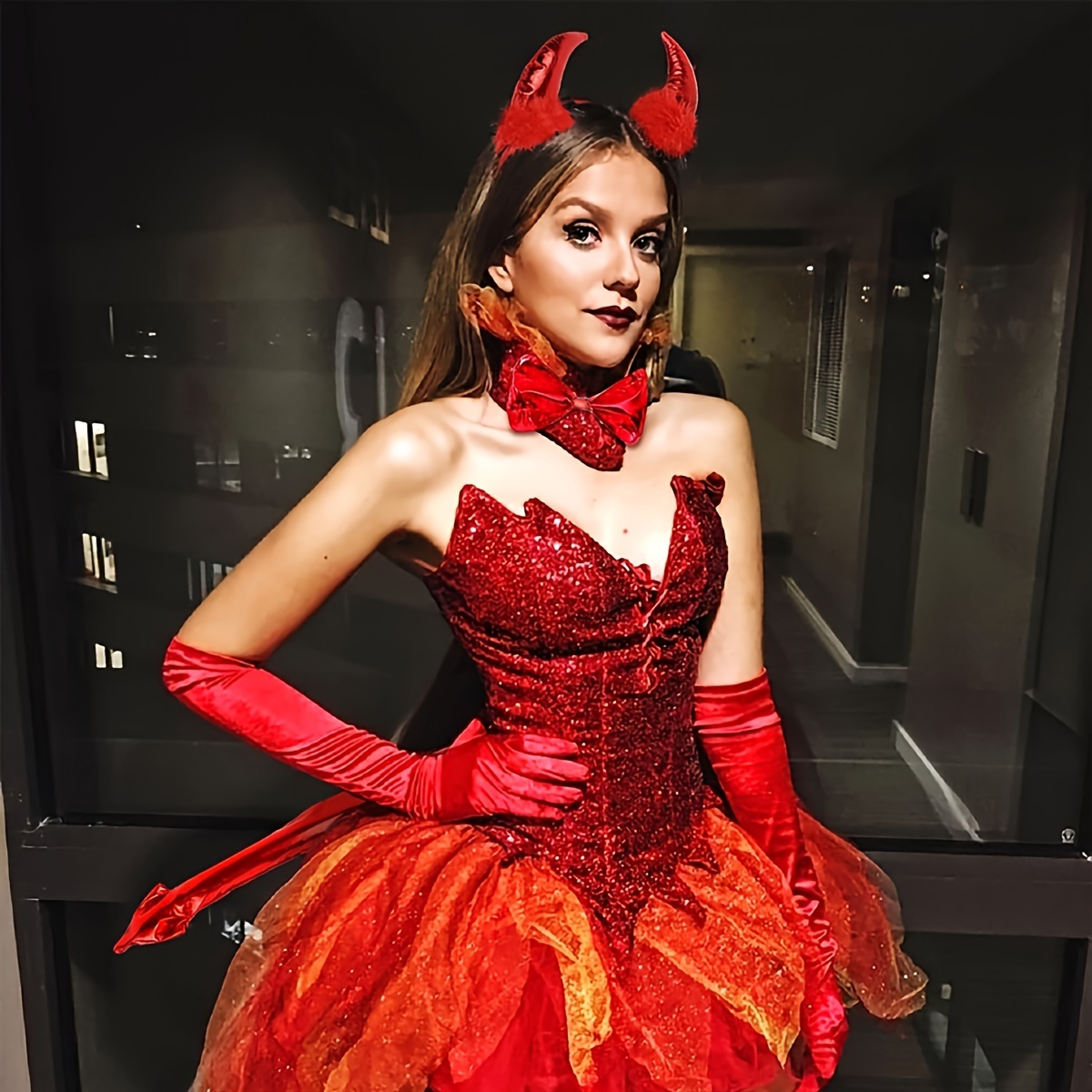 Conjunto de disfraz de Halloween para mujer con de pajarita y Traje  de de poliéster para Halloween, máscarada y eve