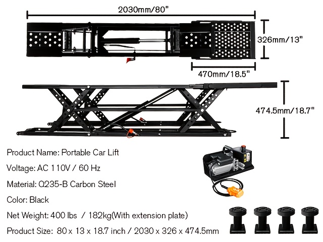portable car lift   of lifting 7000 lbs 5000 lbs   with a   height of 28 car lifts for home garage and shop black Product details 4