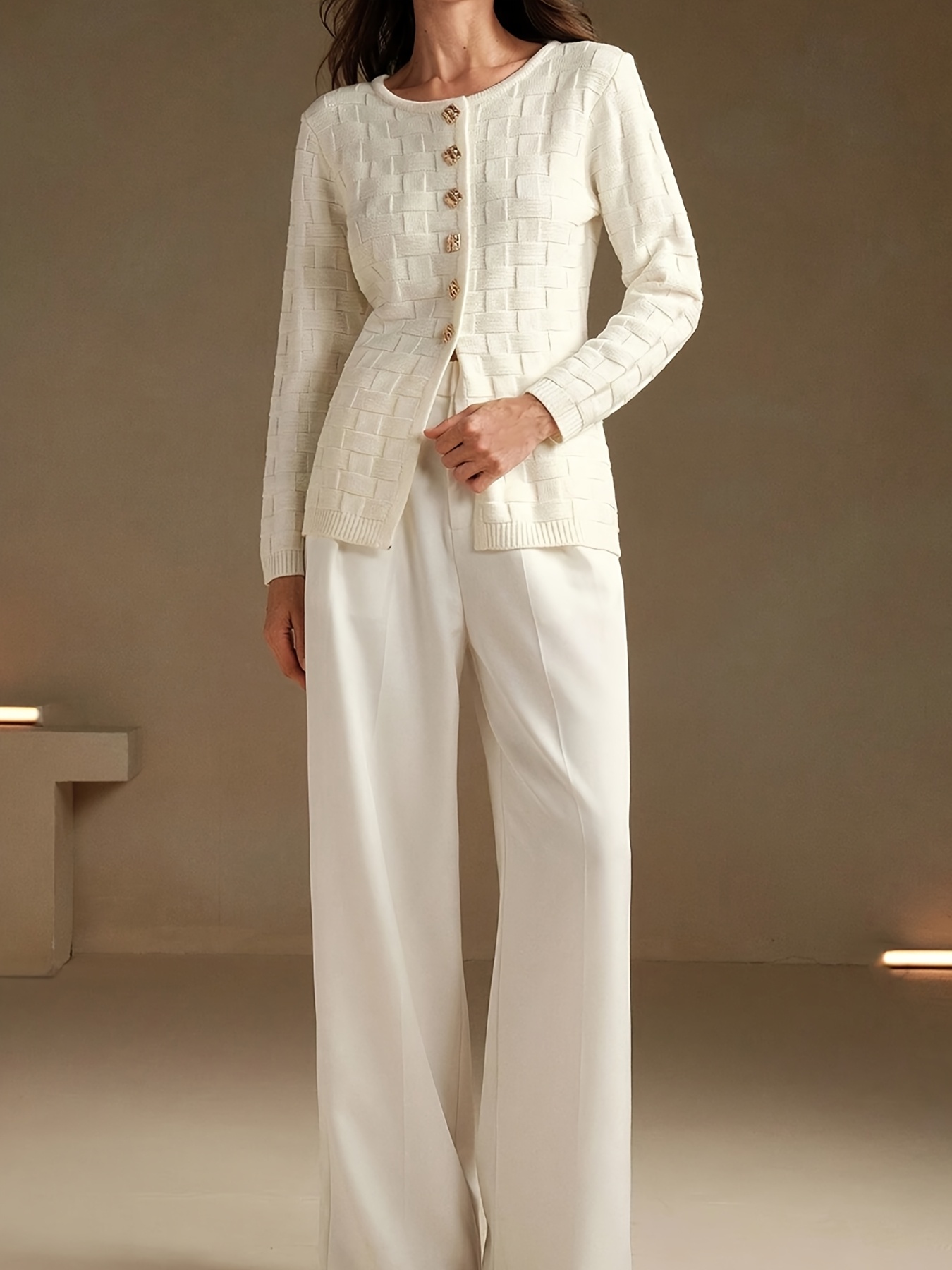 womens elegant long sleeve round neck cardigan square Temu Australia