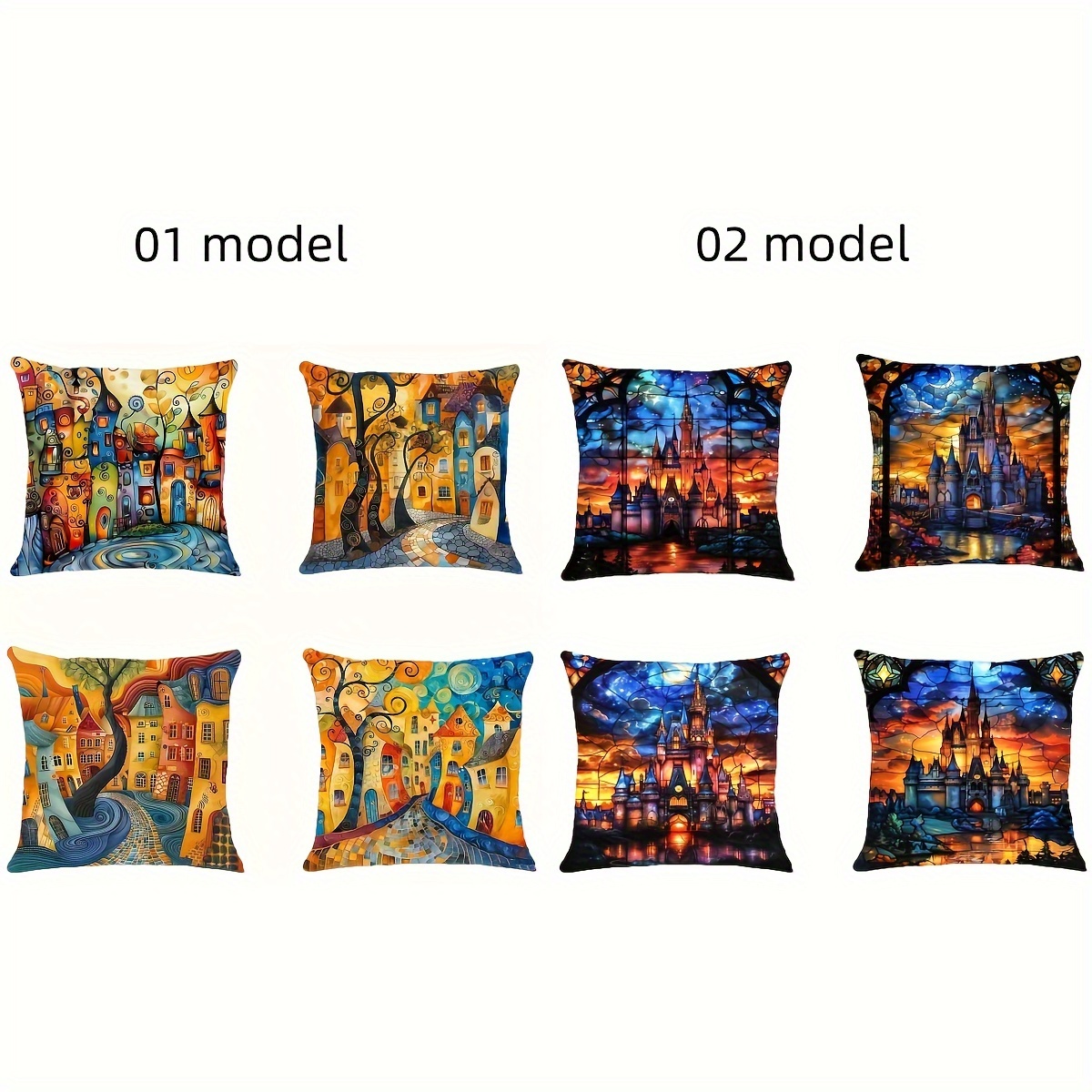 

4pcs Contemporary Style Polyester Throw Pillow Covers With Zipper Closure, Hand Wash Only, Artistic Town Print For Home, Bedroom, Sofa, Car, Office Decor - 17.7 Inch Square (no Pillow Core)