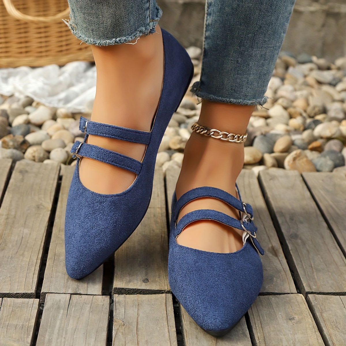 womens pointed toe flats double ankle strap Temu Kuwait