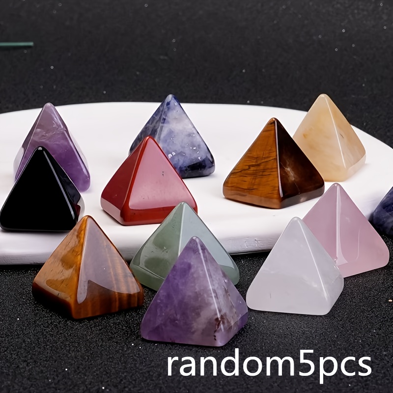 TEMU 5pcs Natural Crystal Rose Quartz Tiger Eye Stone Pyramids, Hand Polished Craft, Room Office Desktop Decor, Wall Decoration Stone (random Color)