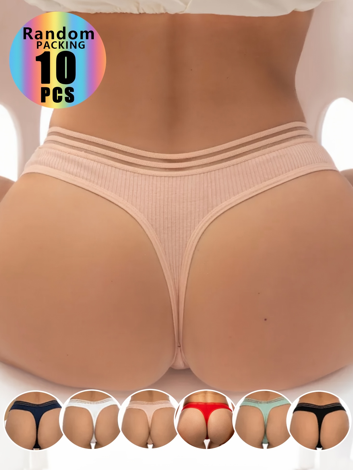 10   Colored Solid Color Women S Panties - Low Waist  , Comfortable And Breathable Seamless Panties, Ribbed Fabric, Elegant And   for Sports And Daily Wear,   Combinations of Multiple Colors