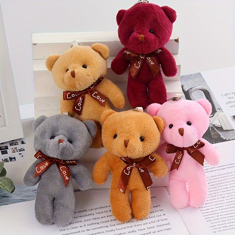 

10pcs Love Knot Teddy Bear Keychains - Soft Plush Toys For Girls, Suitable For Ages 3-6, Made Of Cotton