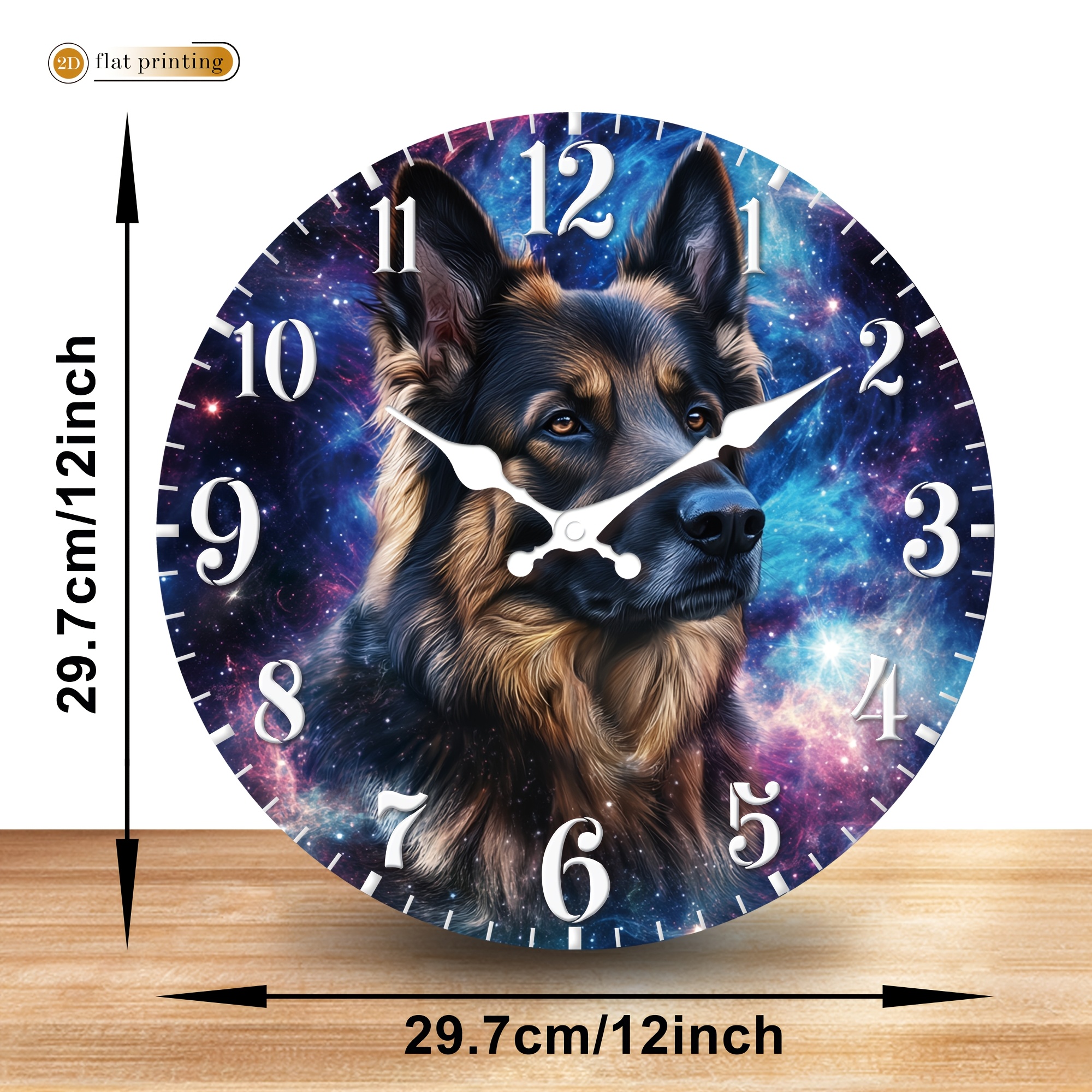 TEMU German Shepherd On Background, Wooden Home Silent Wall Clock-2d Flat Printing, Suitable For Decorating Studies, Classrooms And Offices, Spring