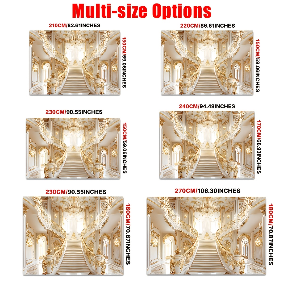 Golden Ornate Staircase White Marble Chandelier Backdrop Banner for Parties